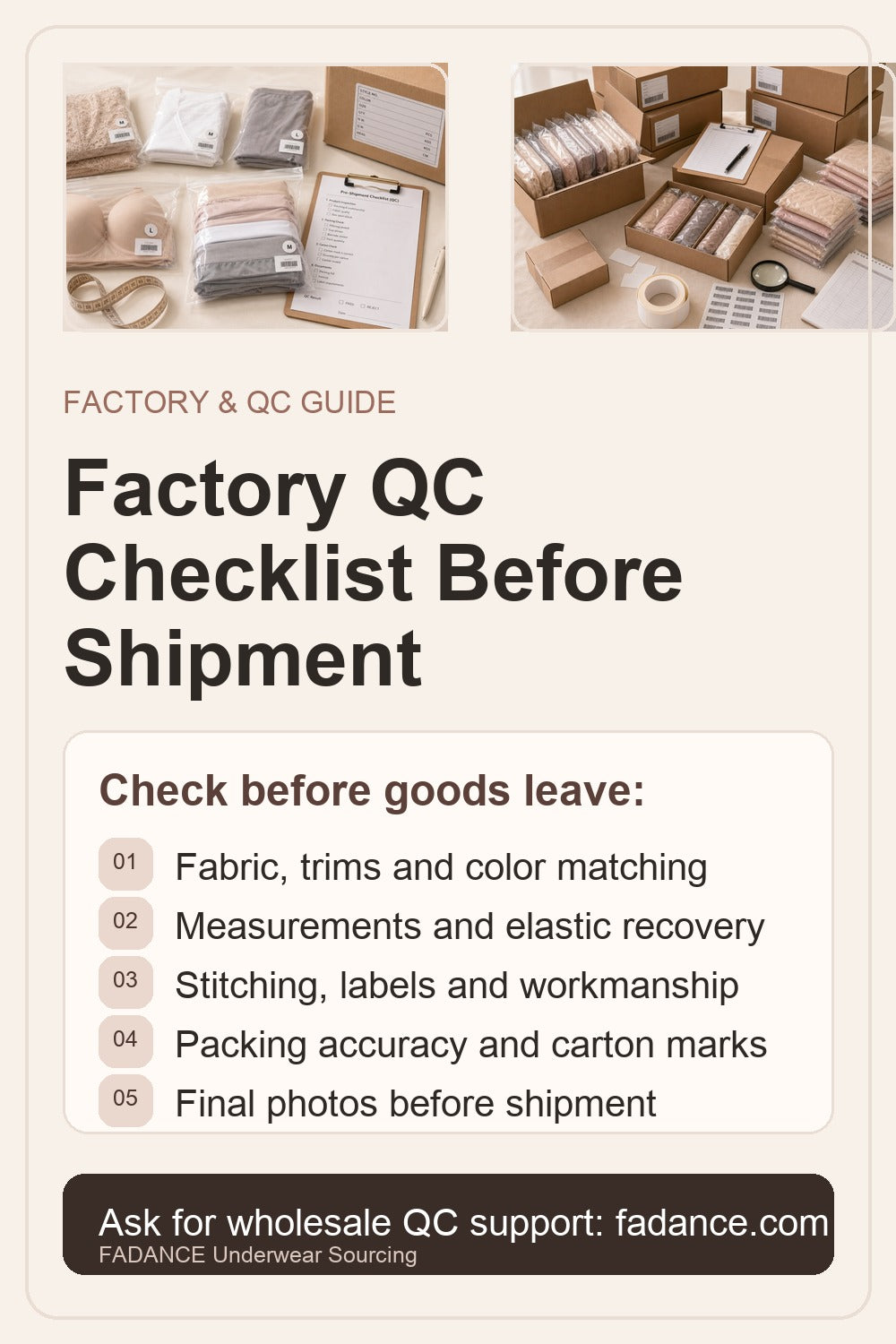 Factory QC checklist before wholesale underwear shipment for importers and distributors