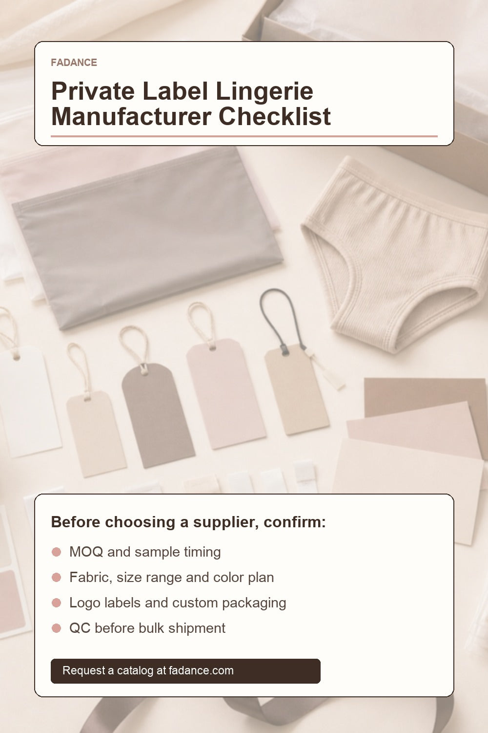 Private label lingerie manufacturer checklist for MOQ samples packaging and QC