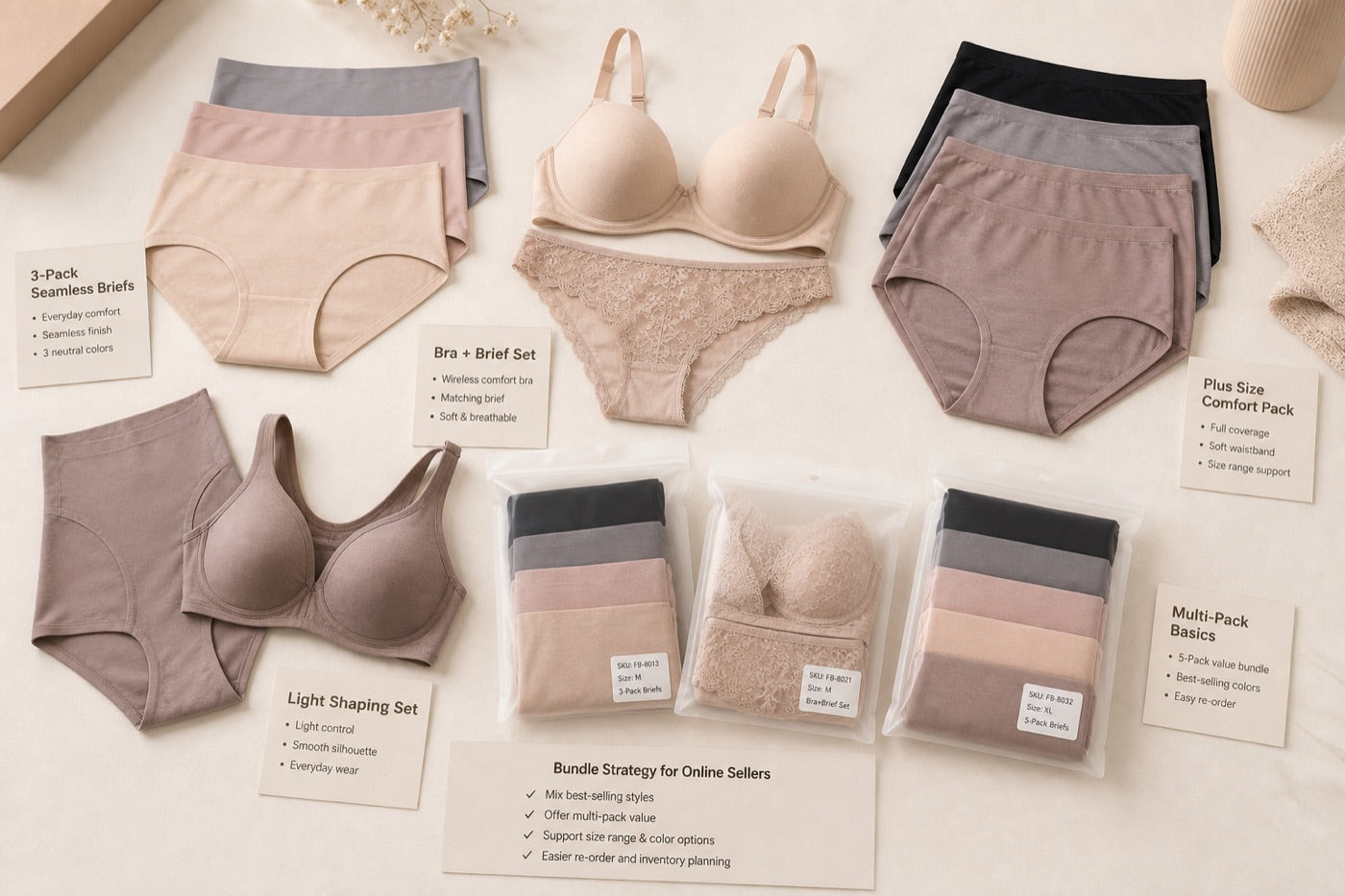 3-pack seamless briefs bra and brief set plus size comfort pack and light shaping set bundle concepts