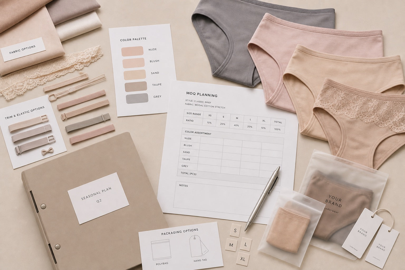 MOQ planning sheet size color assortment product samples and packaging options