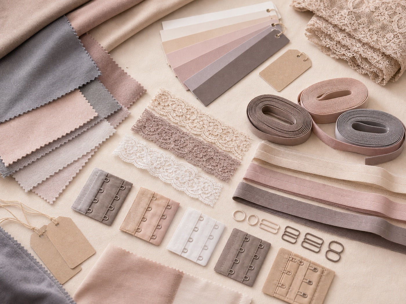 Fabric elastic lace trims and color swatches