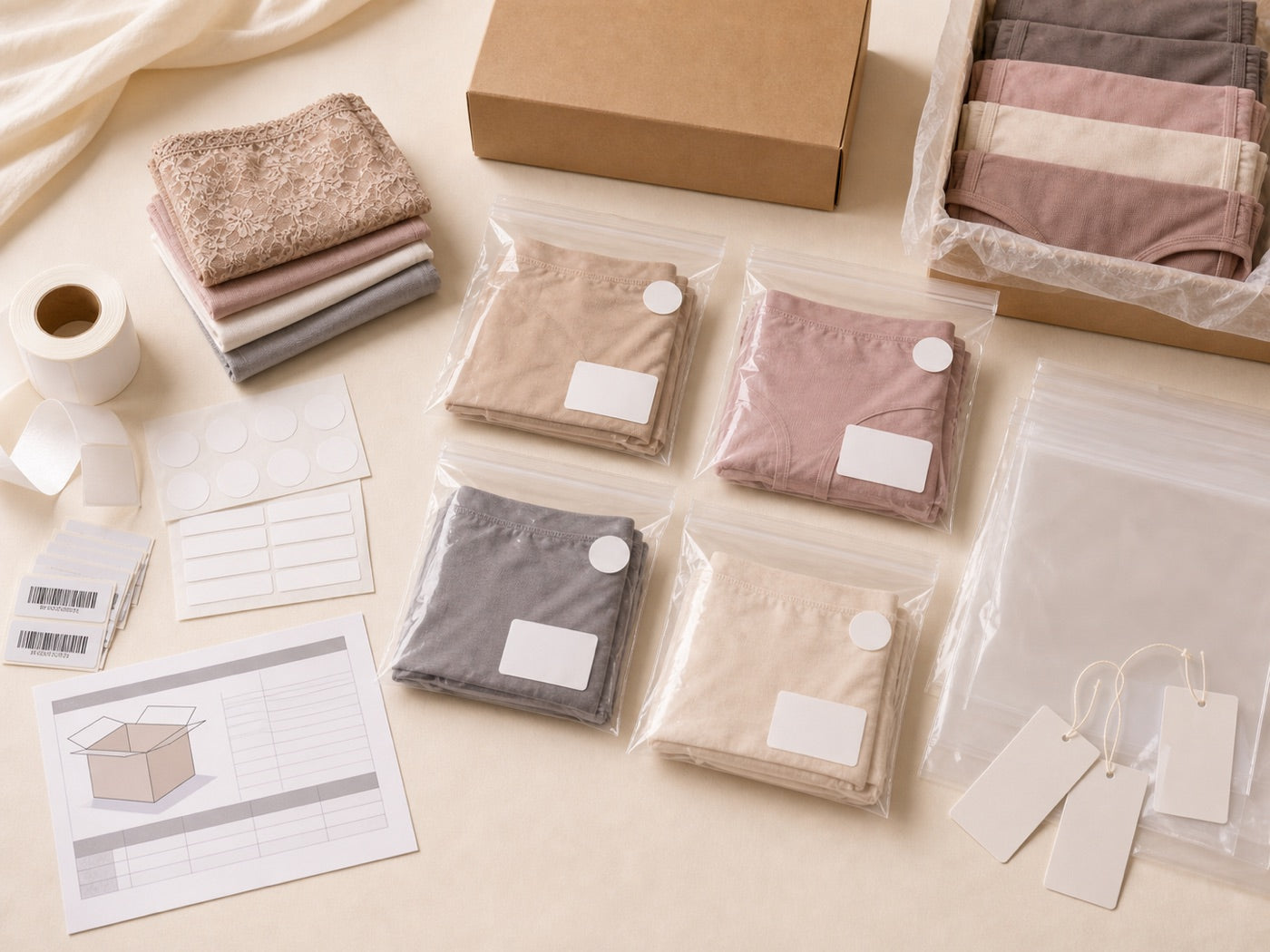 Folding underwear into polybags for packaging preparation